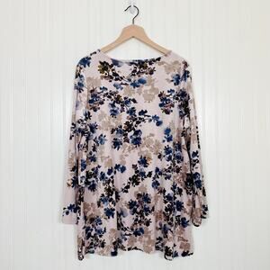 Pure J Jill Womens Velvet Velour Tunic Top Size XL Floral Fairy Pockets Soft